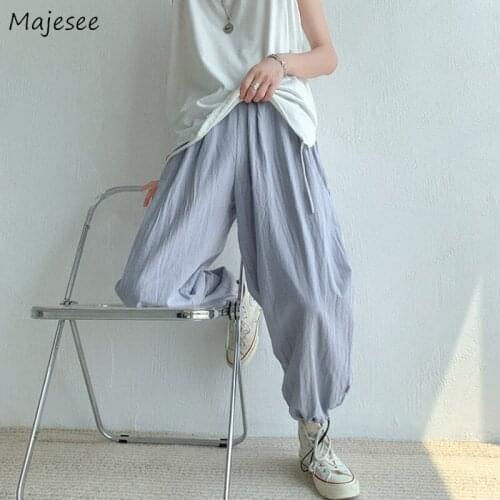 Cozy Casual Pants Men Solid Breathable Flax Loose Elastic Waist Straight Thin Sweatpants Wide Leg All-match Leisure Youth Chic