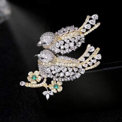 Shining colorful cubic zirconia bird brooches for women broche accesorios mujer, Luxurious crystal flower brooch pins jewelry