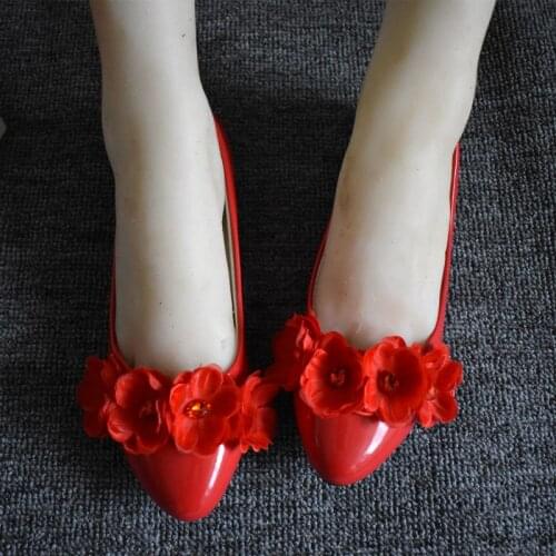RED sweet flowers girls party flats shoes handmade unique sweet elegant ladies dinner proms princess dress red flats shoe NQ142