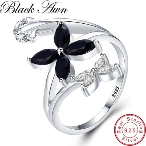 Black Awn 2019 New Romantic 925 Sterling Silver Fine Jewelry Engagement Black Spinel Engagement Ring for Women Anillos Mujer