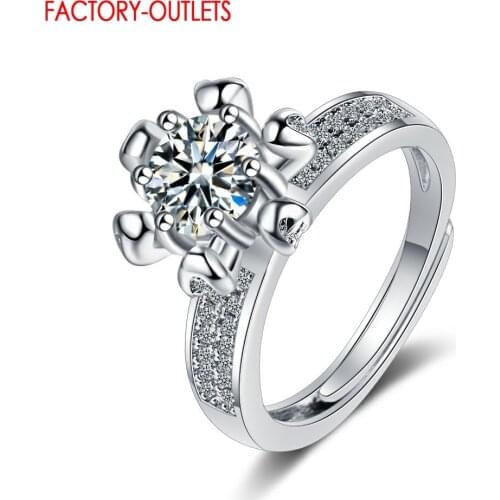 New 925 Sterling Silver Round Radiant Zircon Flower Pattern Wide Free Size Ring For Women Plant Ring Original Jewelry