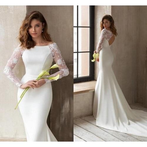 Elegant Mermaid Wedding Dress For Women 2021 robe mariage Long Sleeve Wedding Gowns Open Back Summer Lace Bridal Dresses