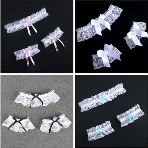 1 Set Women Fashion Sexy Lingerie Lace Garter Belt Princess Bowknot Thigh Ring Wedding Bride Cosplay Bracelet Leg Choker Suit