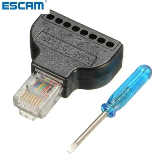 ESCAM 1Pc RJ45 Ethernet Male To 8 Pin AV Terminal Screw Adapter Converter Block Plug CCTV Accessories