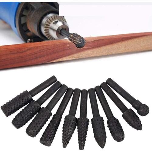 10pcs 1/4" Shank Rotary Craft Files Carbon Steel Rotary Rasp File Rasp Burrs Bits Grinding For Woodworking Popular Shapes