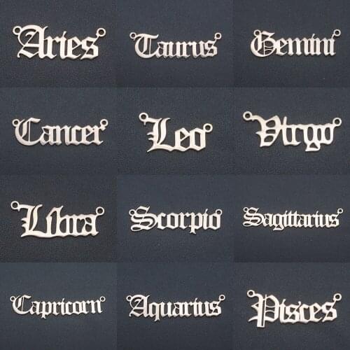 5pcs/lot 100% Stainless Steel Rose Gold Color Zodiac Letter Name Connector Charms Wholesale DIY Charm for Jewelry Necklace