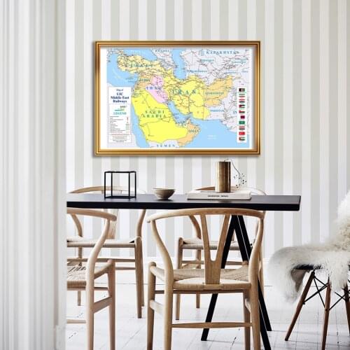 84*59cm Railways Of The Middle East Map Eco-friendly Canvas Painting Wall Art Poster Living Room Home Decor School Supplies