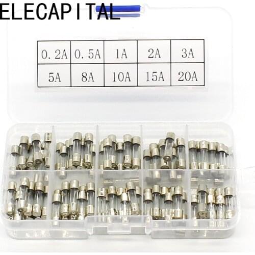 Promotion! 100Pcs Set 5x20mm Quick Blow Glass Tube Fuse Assorted Kits,Fast-blow Glass Fuses
