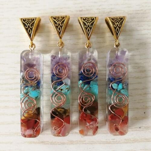 Acrylic Retro Colorful natural amethysts Lapis Lazuli 7 colors stone pillar charms pendants wholesale 6pcs/lot Orgone Energy