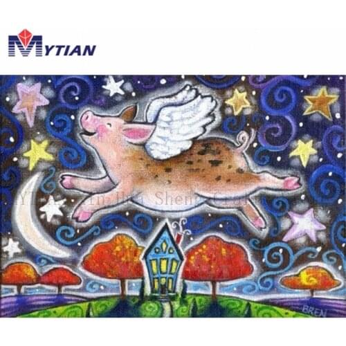 MYTIAN 5D DIY Diamond Painting Flying Pig,Angel Pig,Celestial,Diamond Embroidery Art Kit Full Drill Mosaic Wall Sticker Decor