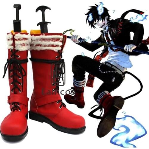 Anime Ao no Exorcist Okumura Rin Cosplay Party Shoes Red Boots Custom-made