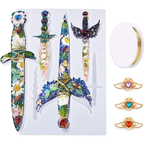 Bamala Resin Dagger Resin Molds Dagger Atham Silicone Molds for Epoxy Resin with 6 Different Shape Sword for Keychain Decoration