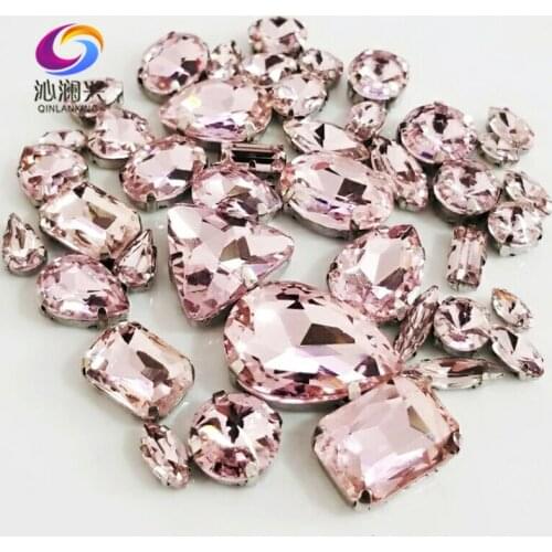 Free shipping 68pcs pink mix shape supe high quality glass crystal material sew on claw rhinestones,diy/Clothing accessorie