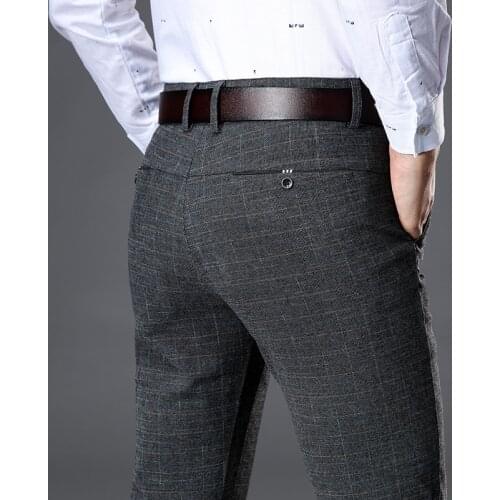 2020 Mens Stretch Stripe Casual Pants Mens Four Seasons High Quality Business Trousers Mens Straight Trousers Harem Pants