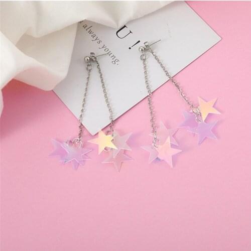 CRLEY new discoloring star pendant dangle earring mixed color long metal tassel chain personalized ear drops jewelry accessories