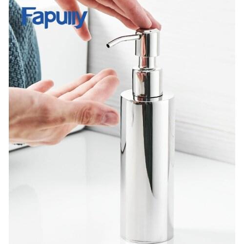 Fapully Kitchen Liquid Soap Dispenser 200ML Black Stainless Steel Round Base Bathroom Accessories Brushed Nickel Mirror Bottle