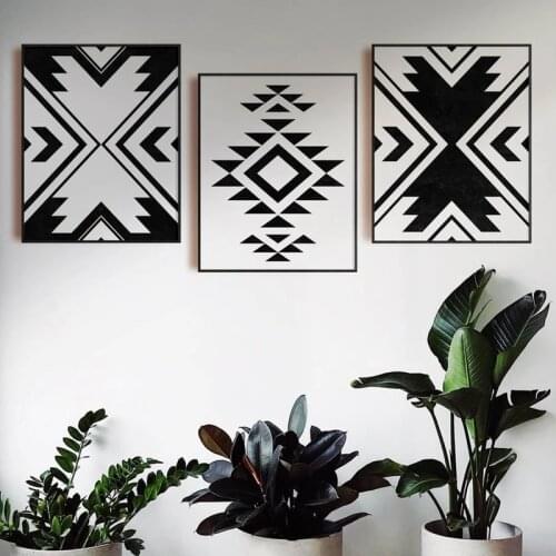 Tribal Wall Art Aztec Black and White Modern Abstract Poster Ethnic Painting Canvas Prints Wall Pictures Living Room Home Decor