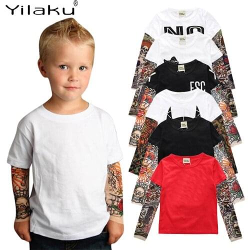 Yilaku Toddler Baby Kids Boys Girls T-Shirt Tattoo Splice Children Tops Hip Hop Rock Style Kid Unisex Long Sleeve T-Shirt YY009