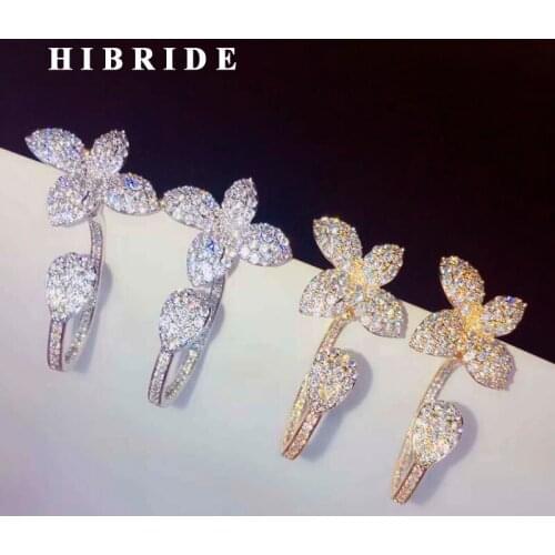 HIBRIDE Fashion Micro CZ Pave Flower Drop Earring For Women Bridal Jewelry Gold Color Dangle Earrings Bijoux Jewelry E-888