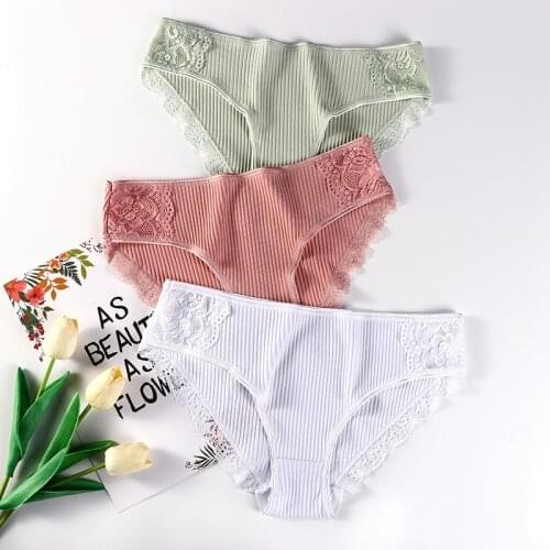 Cotton Underwear Womens Panties Comfort Underpants Low-Rise Pantys Lingerie Female Skin-Friendly Floral Lace Briefs M-2XL
