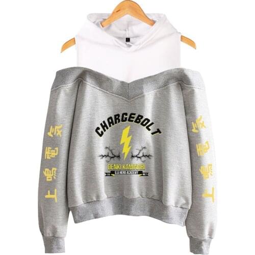 Harajuku My Hero Academia Denki Kaminari Hoodies women Off Shoulder Sweatshirt girl Pullover Harajuku Streetwear Anime Clothes