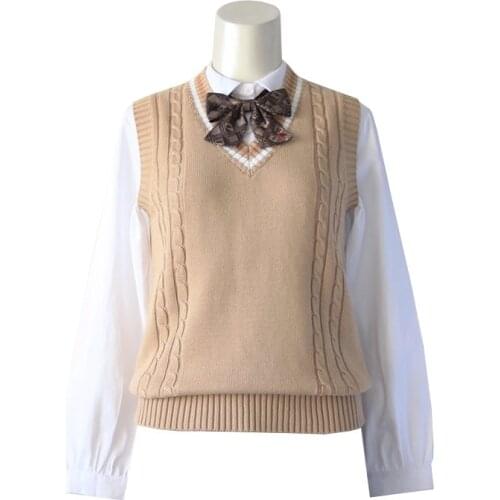 JK Uniforms Japanese Cosplay Pullover cotton striped khaki vest