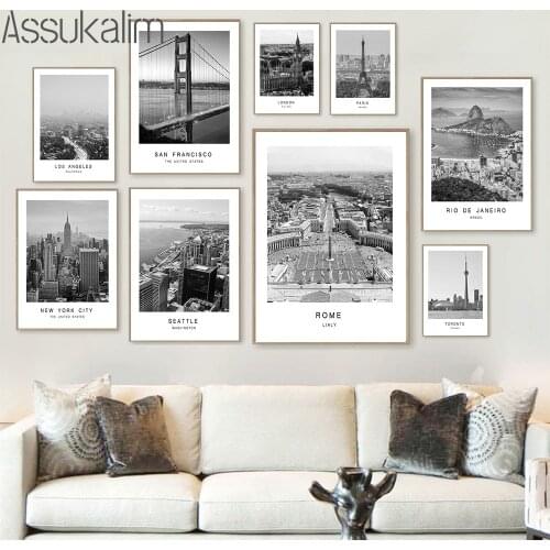 City View Canvas Prints Big Clock Wall Art Painting Tower Posters Nordic Art Print Poster Building Wall Pictures Home Decoration