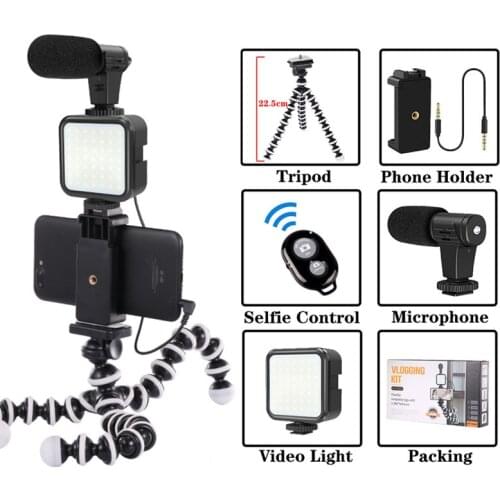 KIT-03LM DSLR SLR Phone Vlog Tripod Vlogging Kits Live Selfie Fill Light Integration with Remote Control Microphone LED Light