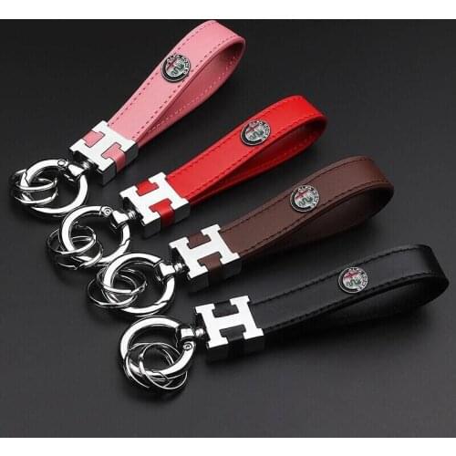 Leather 12CM Car Key Chain Interchangeable Pendant for Alfa Romeo Giulia Stelvio Giulietta Mito 159 147 Decoration Accessories
