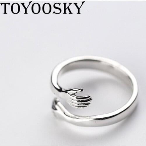 TOYOOSKY Brand Creative Hug Hands Embrace Open Rings for Women Romantic Style Couple Adjust Size 925 Sterling Silver Jewelry