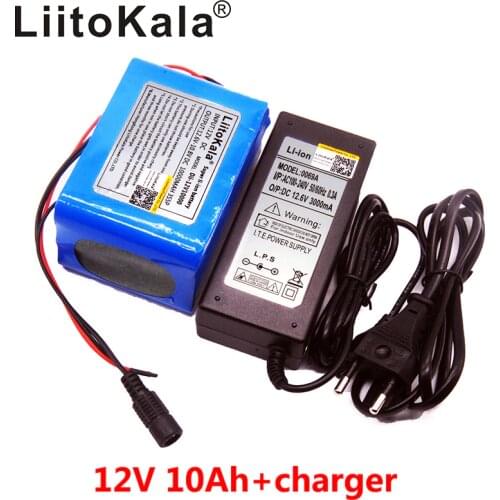 LiitoKala Large capacity 12 V 10Ah 18650 lithium Rechargeable battery 12v 10000 mAh with BMS for 75W LED lamp Xenon ues
