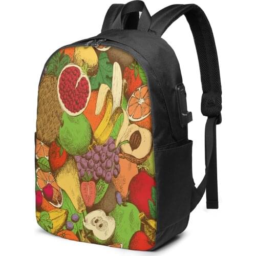 Fashion Backpack Bright Juicy Fresh Fruits Student School Bag For Boy Girl Teenager USB Charge Computer Laptop Back Pack