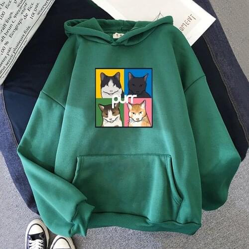 Cute Hoodie Sweatshirt Gorillaz Men Clothing Purr Cat Print Oversized Hoodies Jacket Long Sleeve Streetwear Kawaii Hooded Tops
