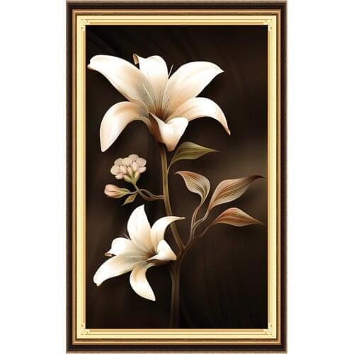 Cross Stitch Kits Embroidery Needlework Sets DIY 11CT Lily Print Canvas Patterns Retro Floral Style Blooming Flowers