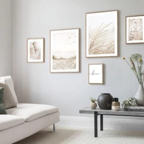 Wall Decor Grains of Sand Bird Beach Reed Mushroom Beige Nature Nordic Poster Wall Art Print Canvas Painting Decor Pictures