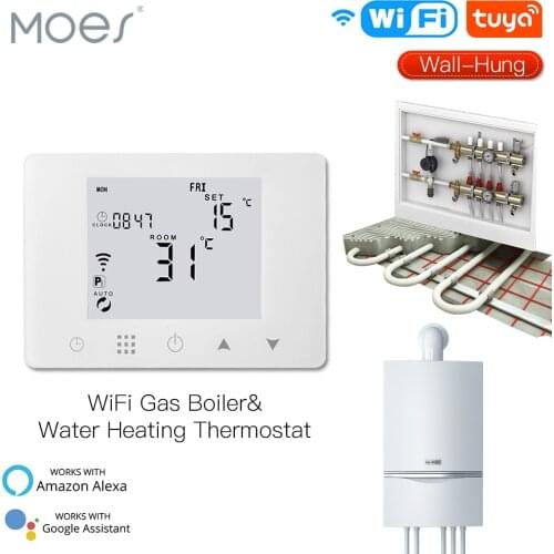 WiFi Smart LCD Wall-Hung Gas Boiler Water Underfloor Heating Temperature Controller Smart Life Tuya App Remote Control