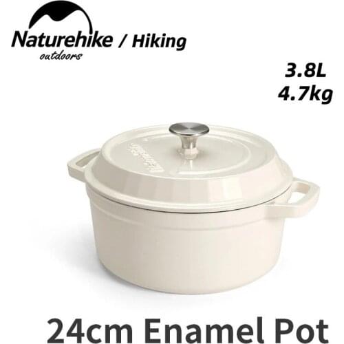 Naturehike Outdoor Camping 24cm Enamel Pot Cooking Pot Portable Picnic Braising Pot Soup Pot Hiking Picnic Cookware Tableware