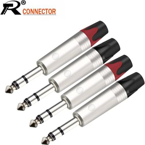 10pcsStereo Jack 6.35MM Connector 1/4 Inch 6.3MM Male Plug Soldering Wire Connector Nickel Plated Microphone Plug Connector