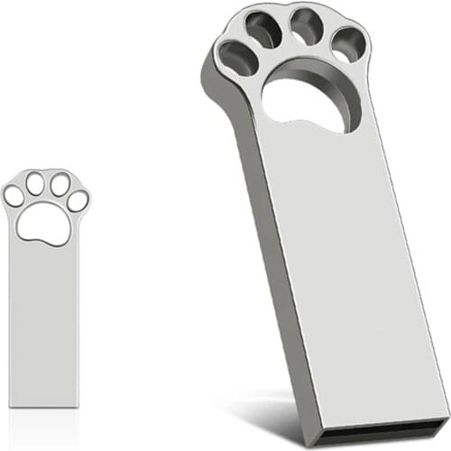 2021 New Cute Pendrive USB Flash Drive 2.0 Pendrive Metal Cat Paw USB Flash Drive Keyhain Hole for PC Computer