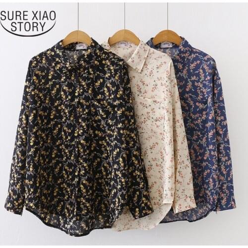 Autumn Fashion Floral Loose Shirts Women Vintage Plus Size Chiffon Womens Blouse Long Sleeve Women Shirts Blouses Blusas 11328