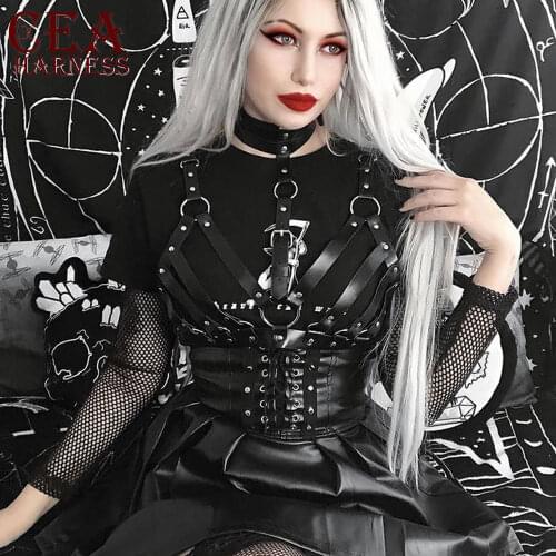 CEA Sexy Chest Leather Harness Women Belt Body Bondage Strap Goth Lingerie Black Adjustable Leather Garter Erotic Suspender Belt