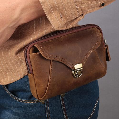 BISI GORO 2021 Unisex Fanny Packs Genuine Leather Waist Bag Mobile Phone Coin Purse Strap Pocket Bum Pack Bag Vintage Hip Bags