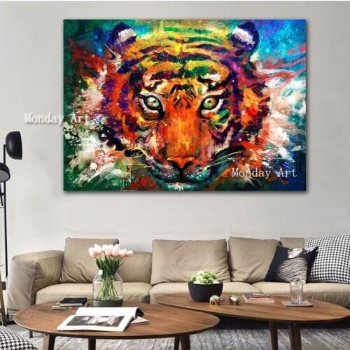 Hand painted Abstract Animal Art Colorful Tiger Canvas oil Paintings Artwork wall painting Living Room Wall Picture Home Decor