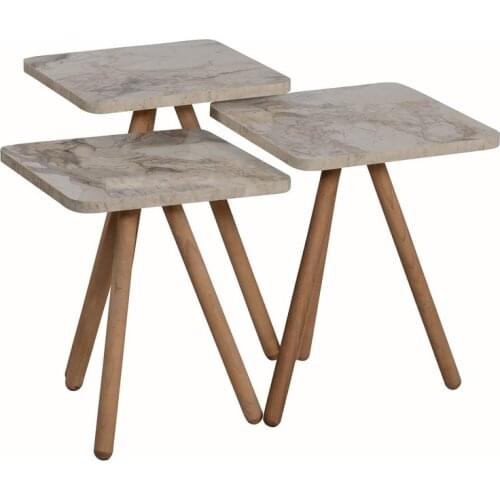 Triple Zigon Nesting Table Urartu Walnut Wooden Leg Triple Service Table Nesting Table 3-Piece Set of 3 side table Coffee table