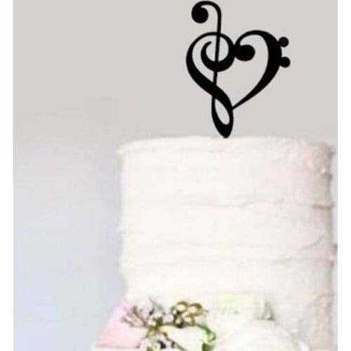 Wedding Cake Topper, Black Treble Bass Clef Heart Music Heart Wedding Cake Topper,Wedding Decoration Supplies