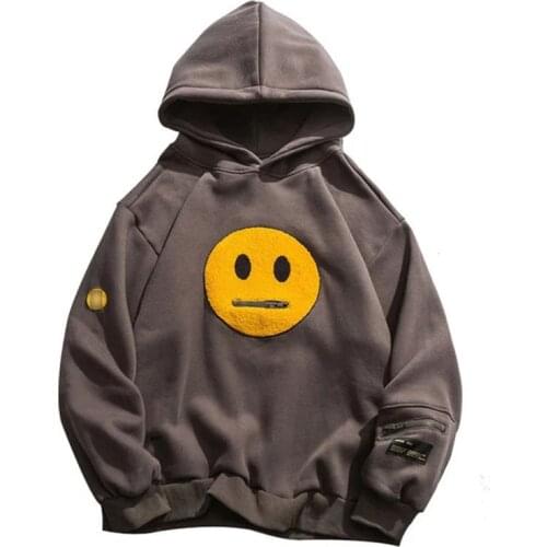 Men Hoodies Streetwear Hip Hop Zipper Pocket Smile Face Patchwork Hooded Sweatshirts Harajuku Hip Hop Casual Pullover Tops