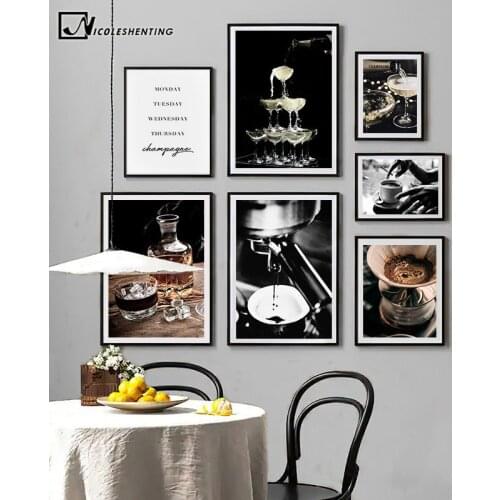 Whiskey Champagne Coffee Wine Drink Kitchen Poster Art Print Food Canvas Painting Wall Picture Dining Room Restaurant Decoration