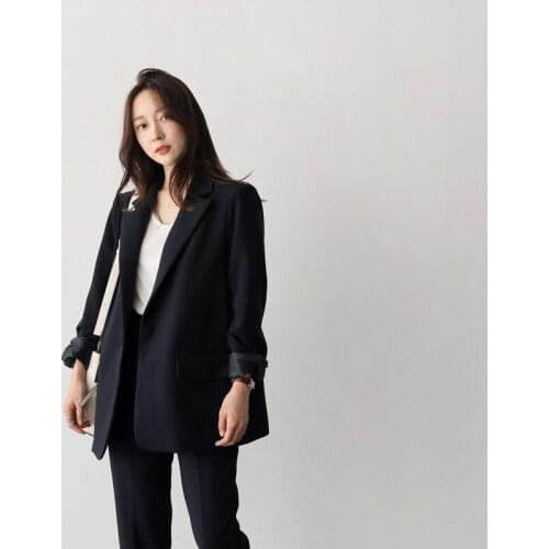 Women two piece outfits black suit female spring and autumn fashion temperament slim OL professional suit