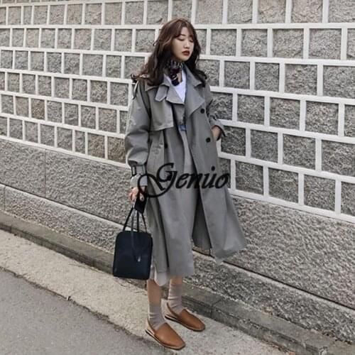 Korean style women casual loose trench with sashes 2019 new arrival spring long elegant coats ladies Overcoat Outerwear