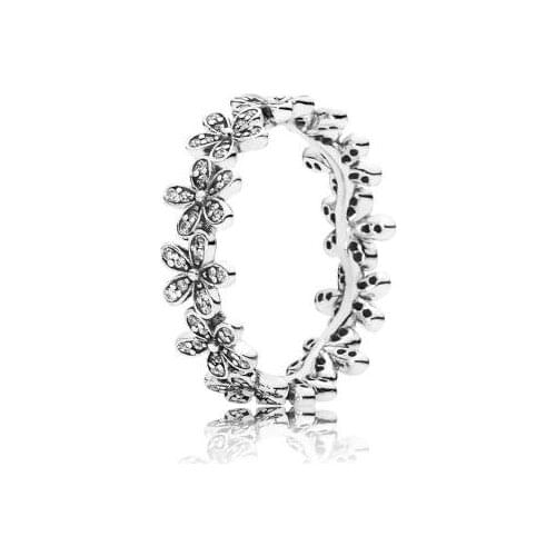 925 Sterling Silver Pan Ring Dazzling Daisy Chain With Crystal Ring For Women Party Wedding Engagement Fashion Jewelry